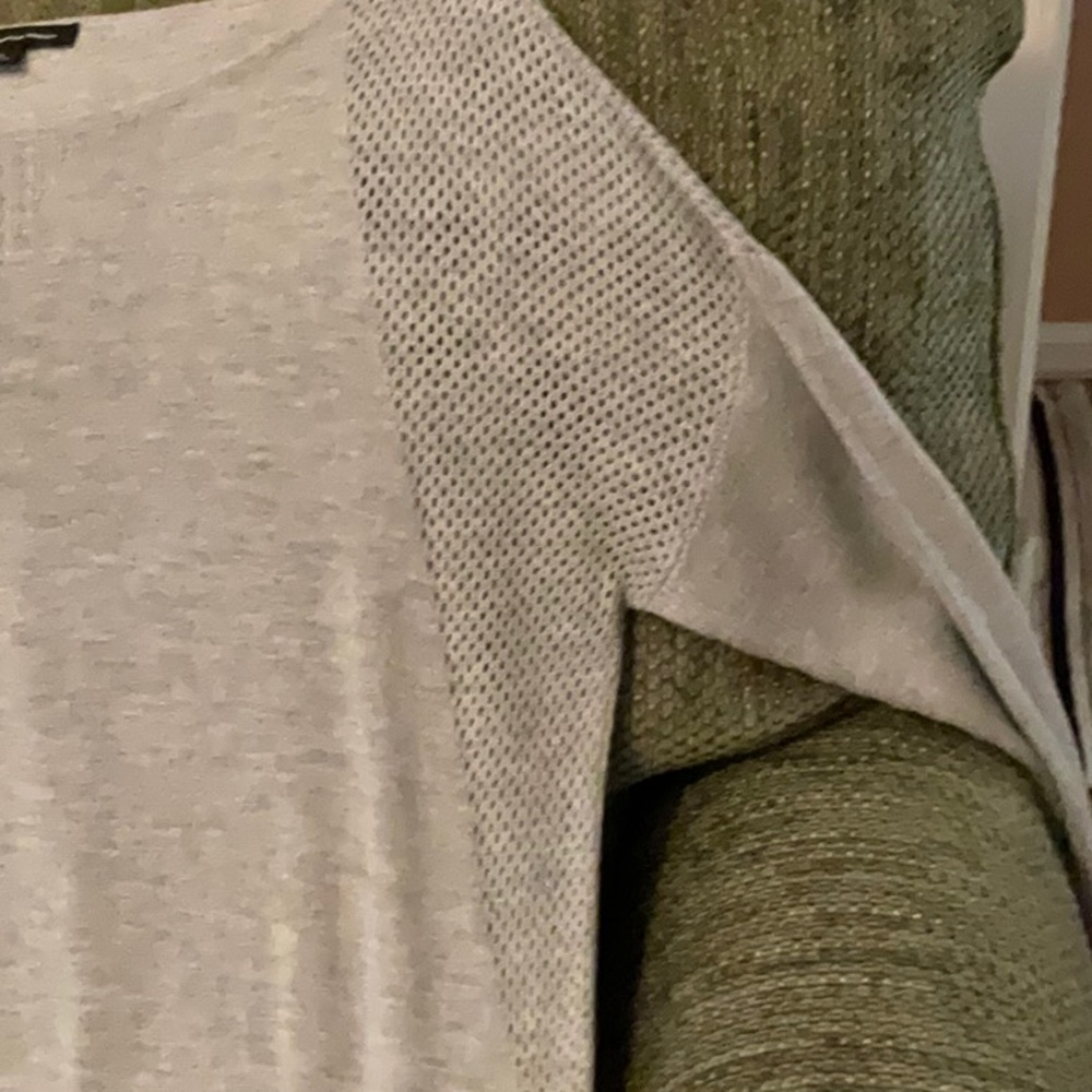 INC fancy sweater, angled bottom, netted sleeve, light gray, PL, NWT - Picture 12 of 12